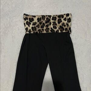 Cheetah Print Fold Over Black Women's Flared Pants